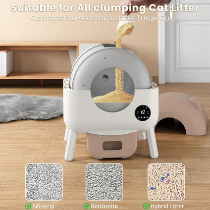Caixa de Areia Inteligente de Grande Capacidade para Vários Gatos, Autolimpante, Controle de Odor, Habilitada para Aplicativo, Branca