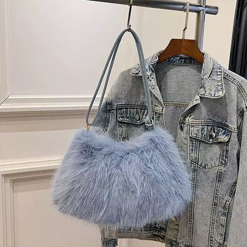 Fashion Luxury Faux Rabbit Fur Plush Shoulder Bag High-End Women's Tote Handbag for Stylish Gift Sending