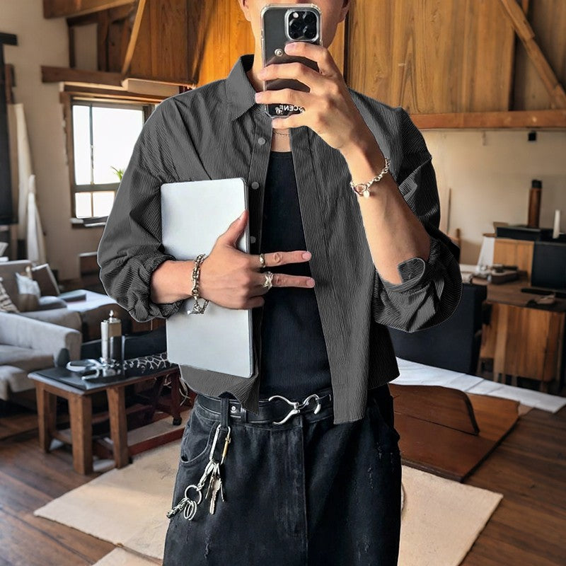 INCERUN Men Shirt Striped Lapel Long Sleeve Loose Casual Men Clothing Streetwear 2025 Korean Style Fashion Crop Tops Men