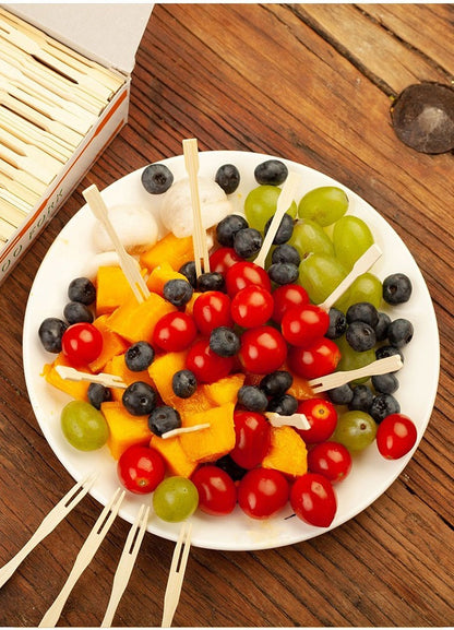 100 unidades de garfo de frutas de bambu descartável de madeira, palito de dente de frutas, conjunto de garfos de sobremesa, utensílios de mesa para festas em casa, garfos descartáveis SGC02