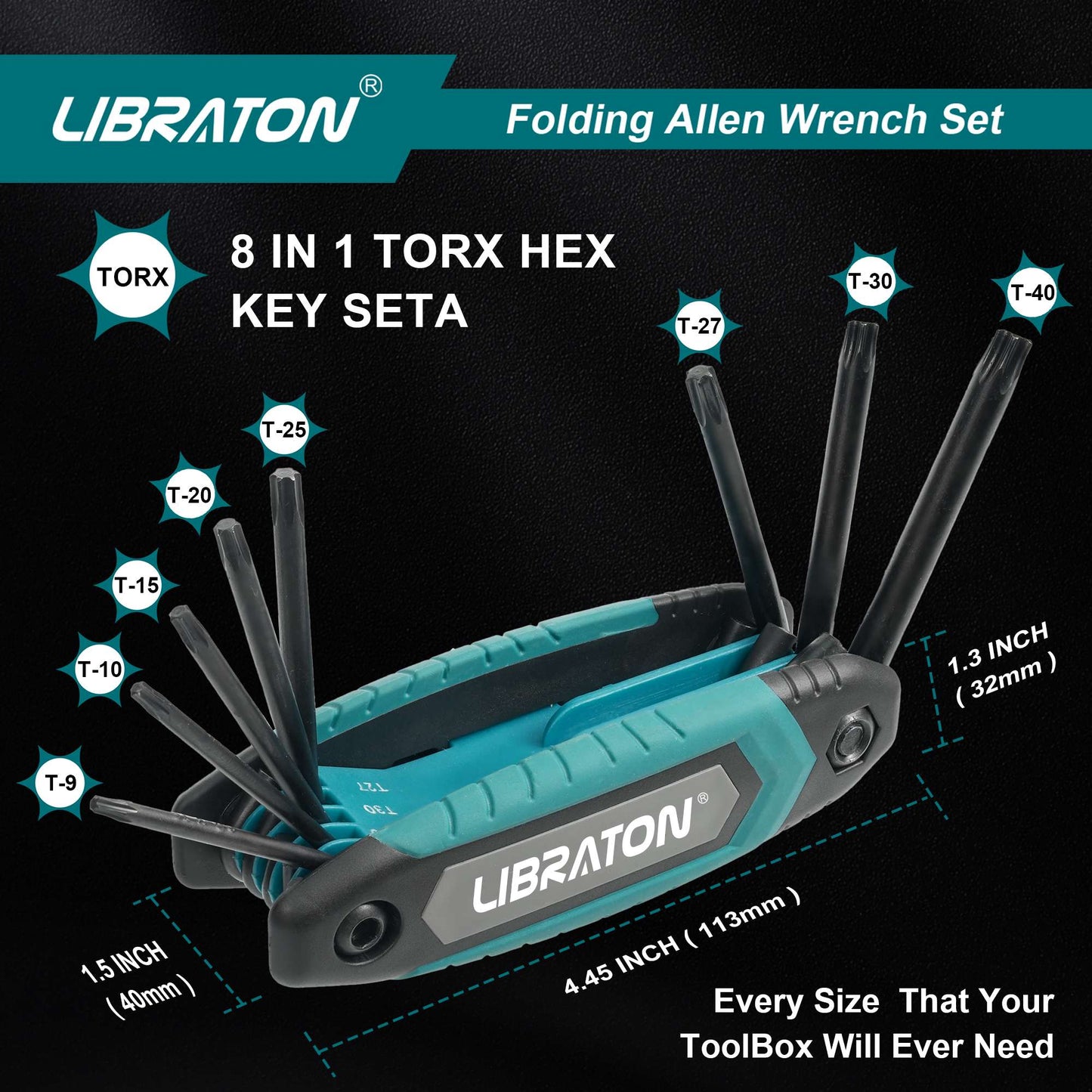 Chave Canivete Dobrável Libraton 8 em 1 Torx Hexagonal Allen Portátil Kit de Chaves Estrela Tamanhos T-9 a T-40 para Manutenção de Bicicletas