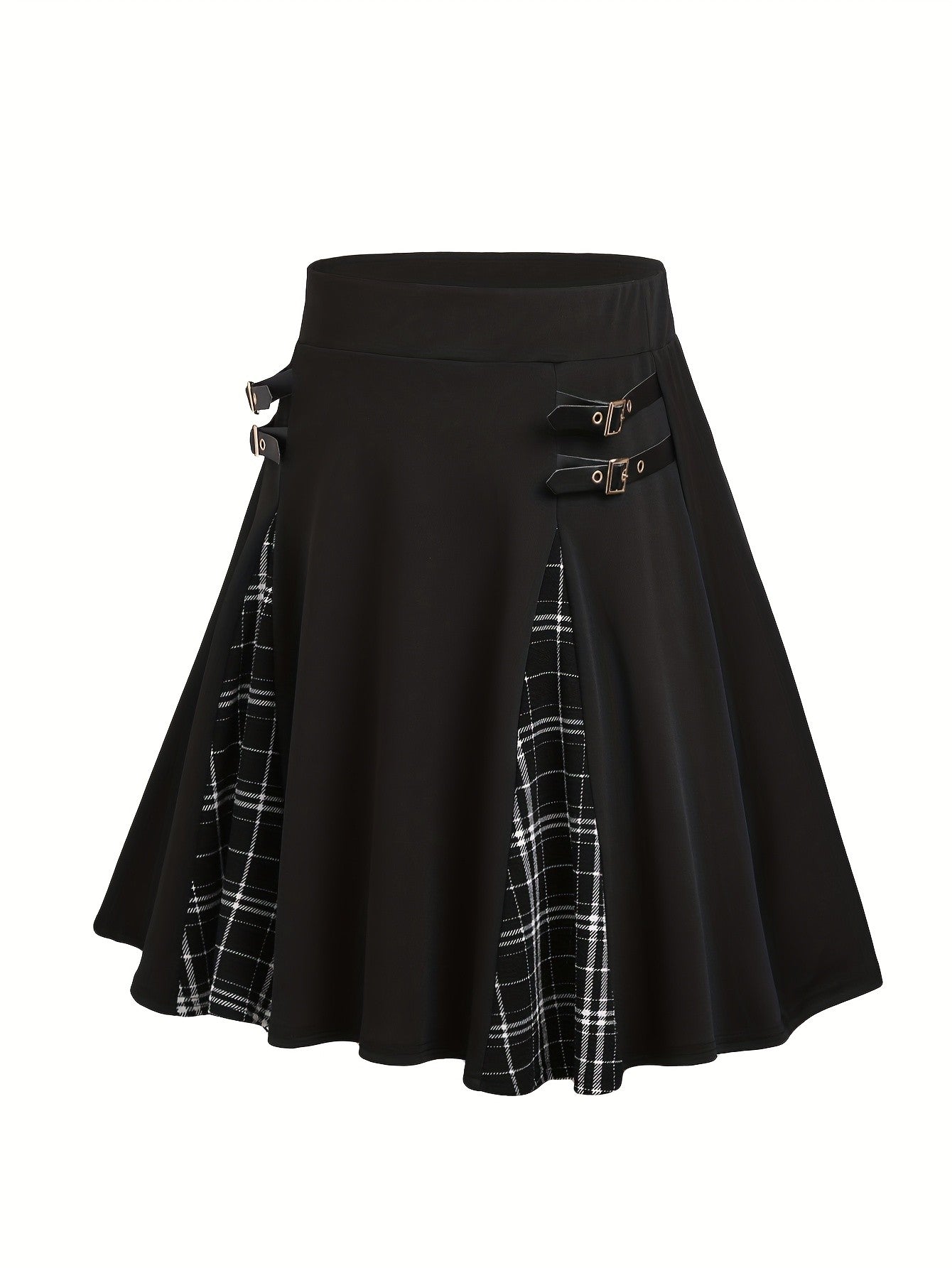 2025 European and American fashion summer new large size girls Gothic mini skirt high waist plaid A-line