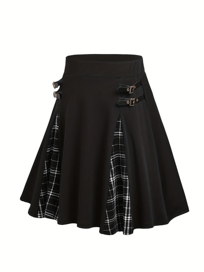 2025 European and American fashion summer new large size girls Gothic mini skirt high waist plaid A-line
