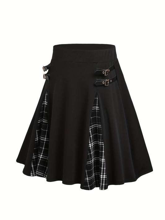 2025 European and American fashion summer new large size girls Gothic mini skirt high waist plaid A-line