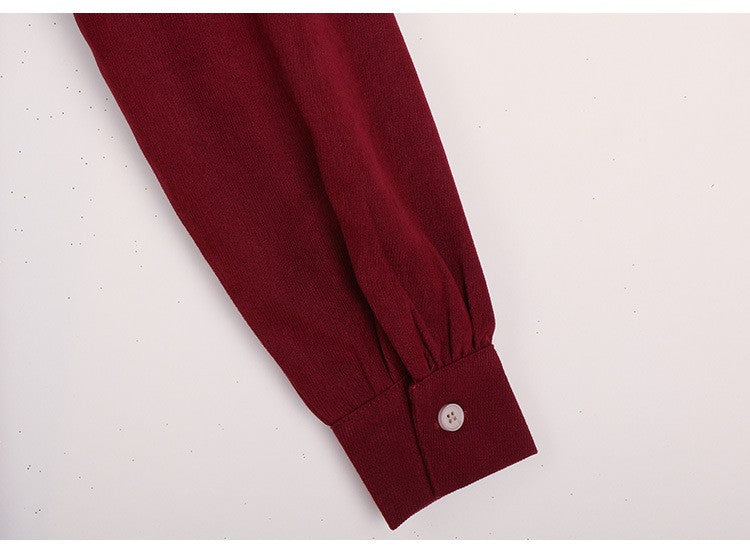 Girls' Dress New Style For  Children Stand Collar Waist-Cinching Slimming Mid-Length Dress Long Sleeve For Kids 5-12Y