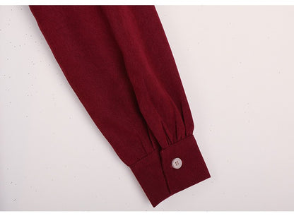 Girls' Dress New Style For  Children Stand Collar Waist-Cinching Slimming Mid-Length Dress Long Sleeve For Kids 5-12Y