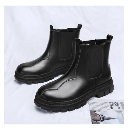 botas chelsea masculinas de luxo cano alto, sapatos de couro originais pretos da moda, bota plataforma de cowboy, bota chunky com cano longo elegante