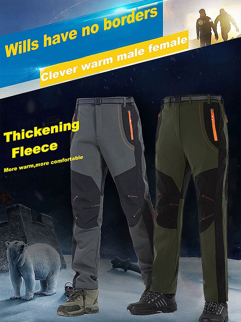 LNGXO Thick Warm Fleece Hiking Pants Men Winter Waterproof Windproof Outdoor Soft Shell Rain Trousers Trekking Camping Ski Pants