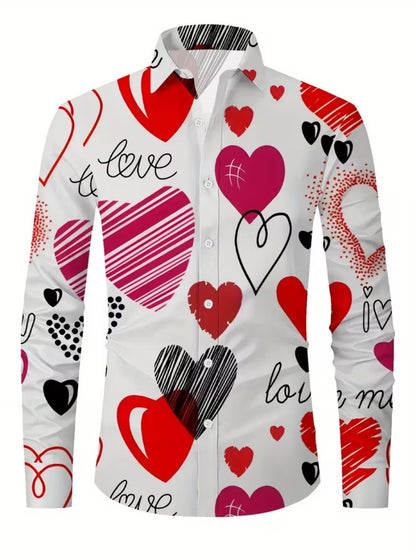 New men's long-sleeved heart-pattern single-button shirt - suitable for formal parties, dates, daily wear. Quick delivery.