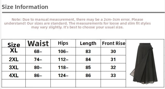 Women's Large Size Fat MM Summer Chiffon Culottes Cropped Pants Skirt Loose Fit Fashion by