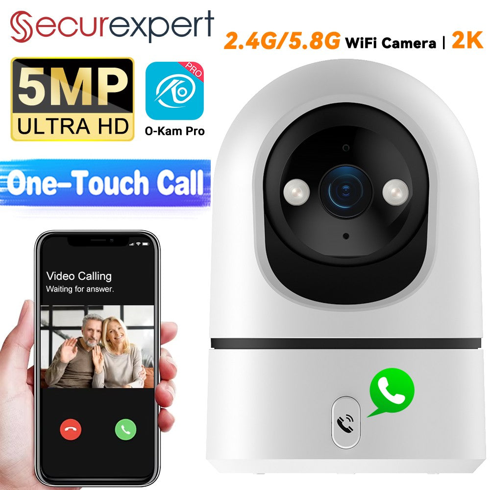 O-Kam Pro 5MP 2.4G/5G WiFi Indoor Baby Monitor Security Camera | One-Touch Call | Color Night Vision | Human Tracking | 355° PTZ
