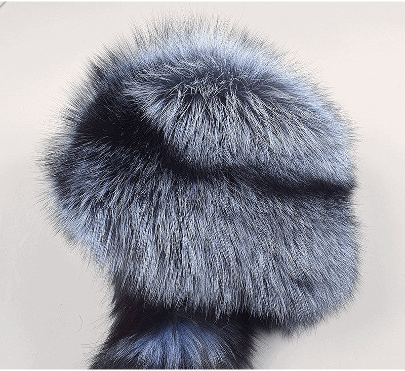 2025 Novo Estilo Chapéu Russo Ushanka de Pele de Raposa Natural Feminino Quente de Inverno Estilo Popular Fofo Boné Feminino com Cauda de Pele Real da Moda