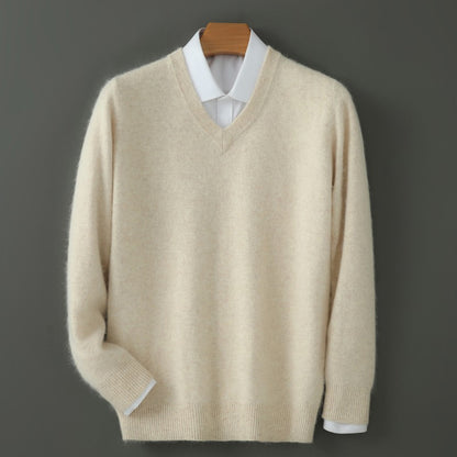 Autumn And Winter New Warm Pure Mink Cashmere Sweater Men's V-neck Pullover Thickened Plus Size Knitted Bottoming Shirt