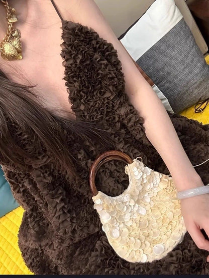 Handmade Fairy Beaded Bag?? ??Large Capacity ?Compact Size?? ??Seashell Clutch Purse?? Mermaid Style?? Shell Embellishments??