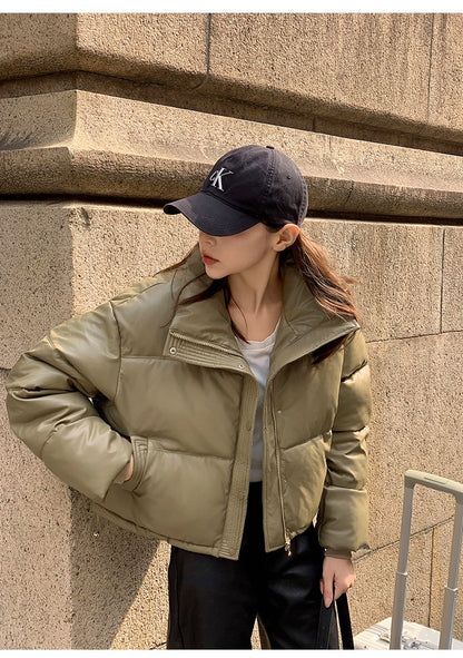 2025 New Autumn Winter Jackets Fashion Women Solid Long Sleeve Thick Pu Zipper Lapel Coats Casual Office Lady Korean Outerwear