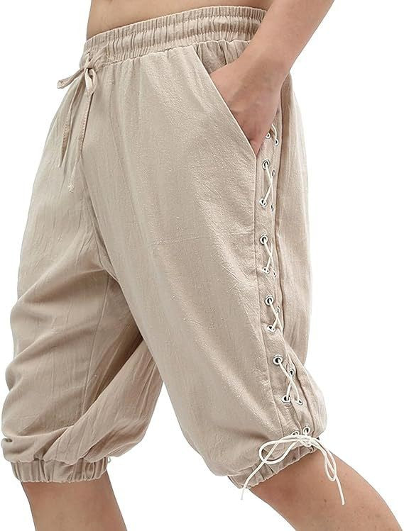 Men's Pirate Shorts Renaissance Medieval Vintage Lace-Up Viking Navigator Halloween Costume Pants
