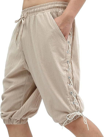 Men's Pirate Shorts Renaissance Medieval Vintage Lace-Up Viking Navigator Halloween Costume Pants