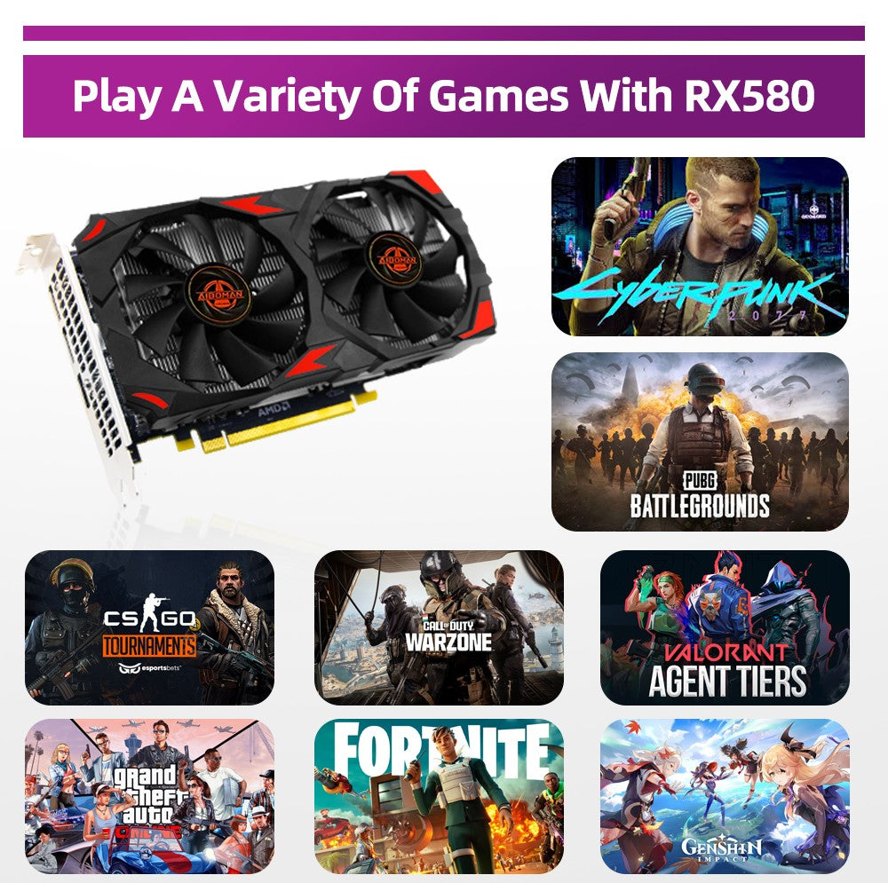 Placa de Vídeo para Jogos Radeon RX580 8G PCIE3.0x16 GDDR5 256Bit - Adequada para Acessórios de Montagem de Computador?