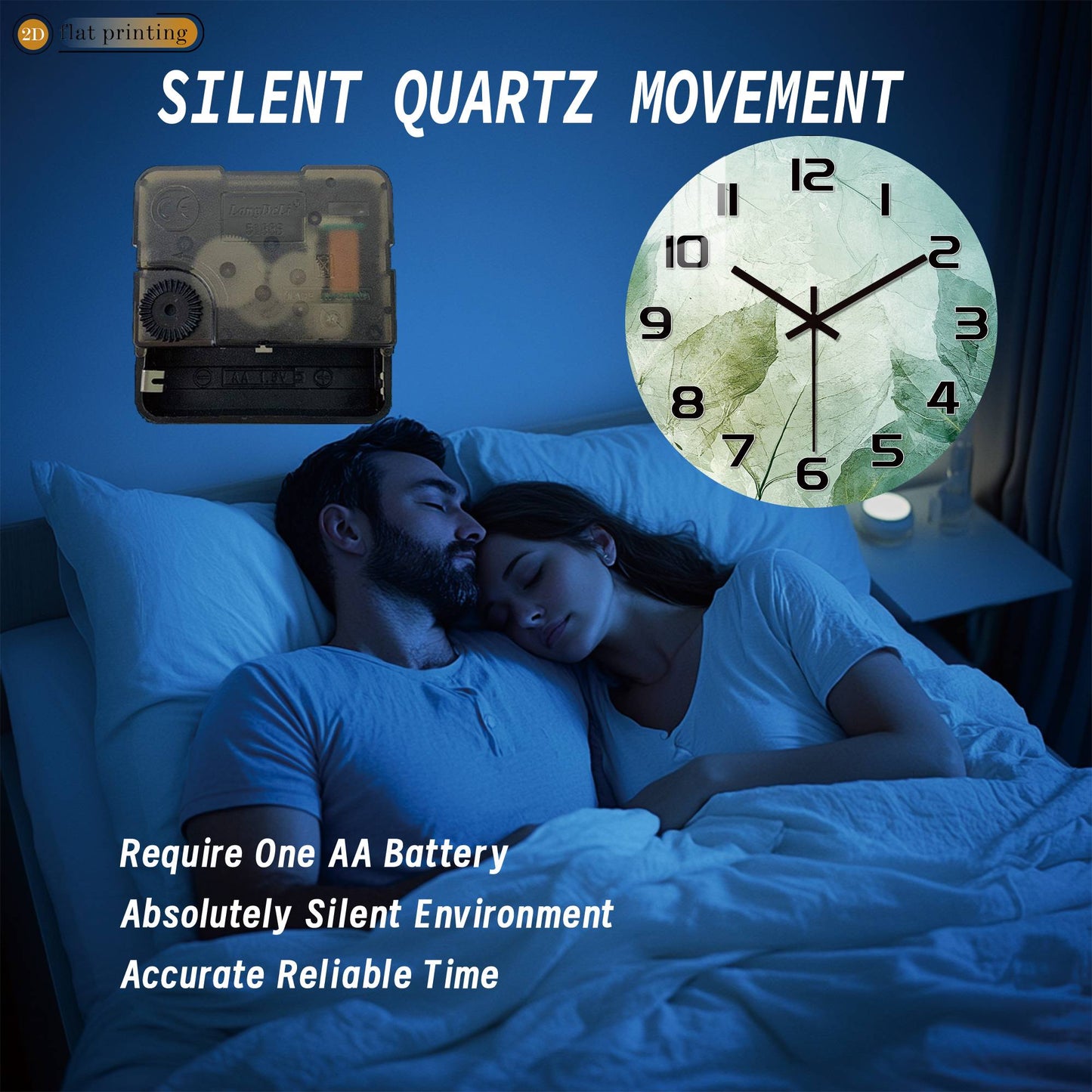 Fresh Green Leaf Print Wall Clock - Minimalist Botanical Pattern, Noiseless Sweeping Mechanism, Kitchen/Bathroom Decorative Time