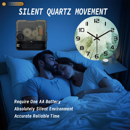 Fresh Green Leaf Print Wall Clock - Minimalist Botanical Pattern, Noiseless Sweeping Mechanism, Kitchen/Bathroom Decorative Time