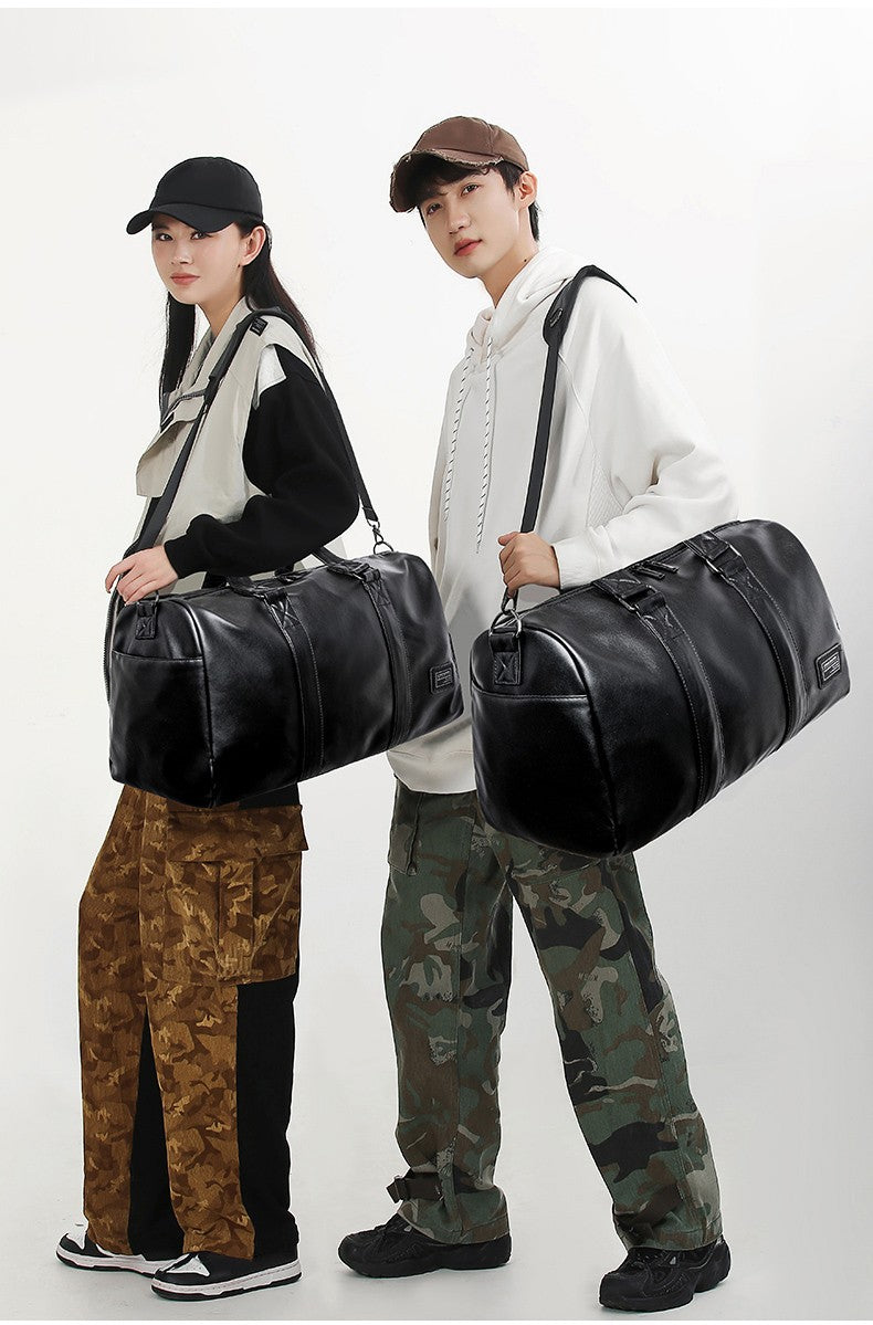 Large Capacity Travel Bag PU Travel Handbag Men Carry On Luggage Duffle Bags Soft Casual Black Big Weekend Bags Travelling Tote
