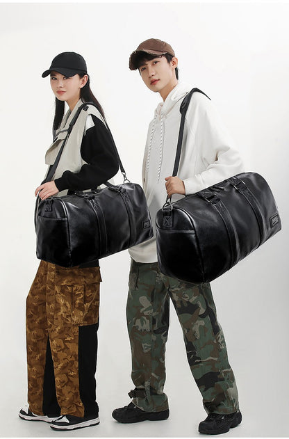 Large Capacity Travel Bag PU Travel Handbag Men Carry On Luggage Duffle Bags Soft Casual Black Big Weekend Bags Travelling Tote