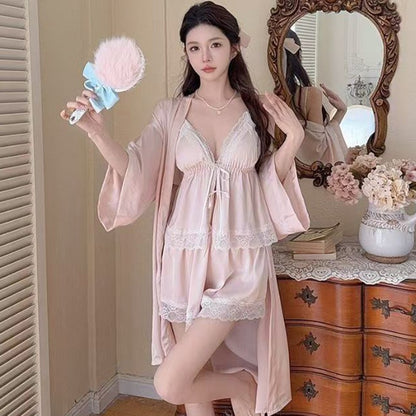 French-Style Strapless Nightgown for Women Summer Strapless Robe Two-Piece Set Summer Purely Sensual Beauty Straps with Padded C