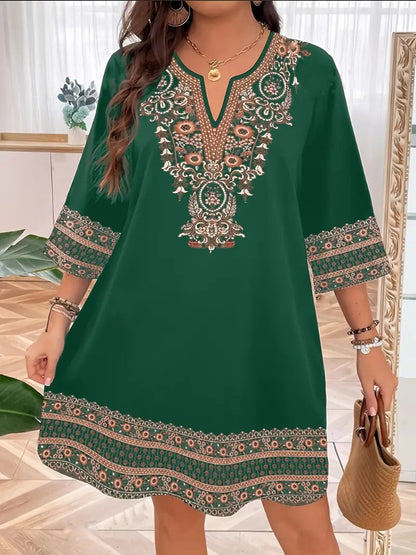 Women's Clothes Casual print Short Sleeve V-Neck Waist Cinched Dress summer vintage New Female Fashion Loose Mini Dresses 2025