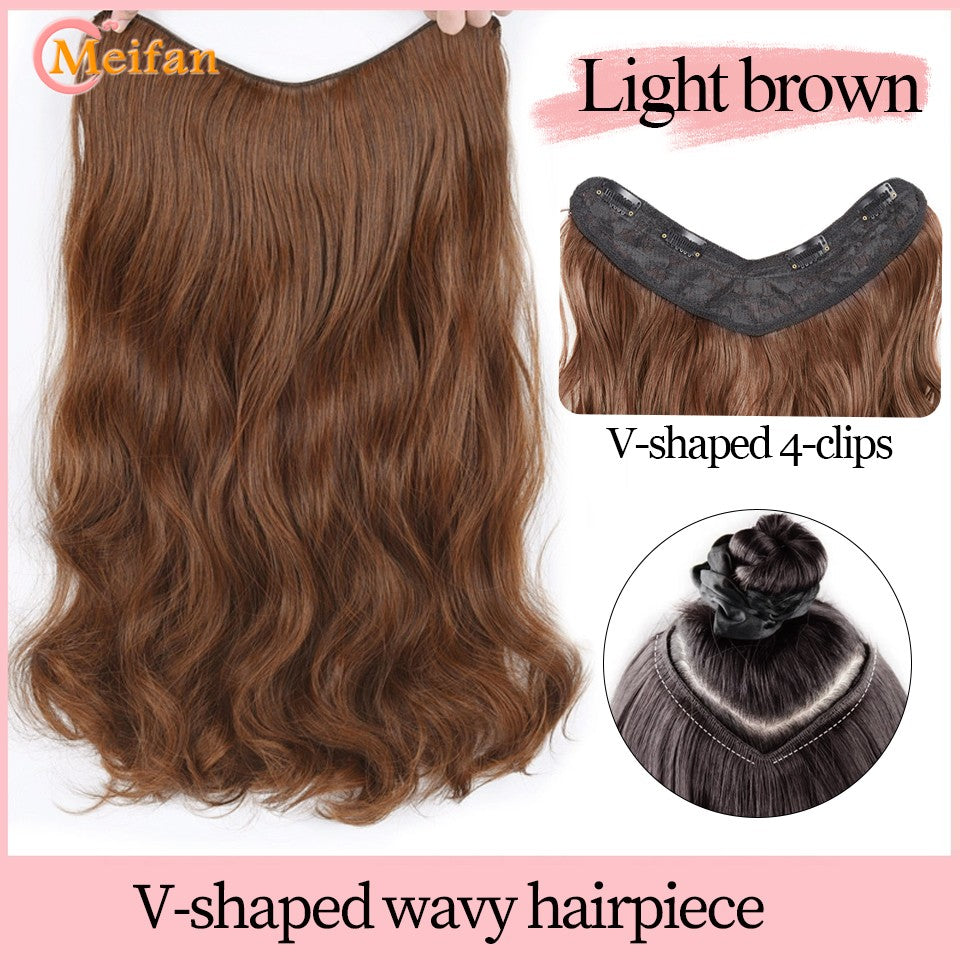 ?Extensões com Presilha em V Cabelo Sintético Ondulado com 4 Presilhas Castanho Preto Extensões de Uma Peça para Mulheres Uso Diário