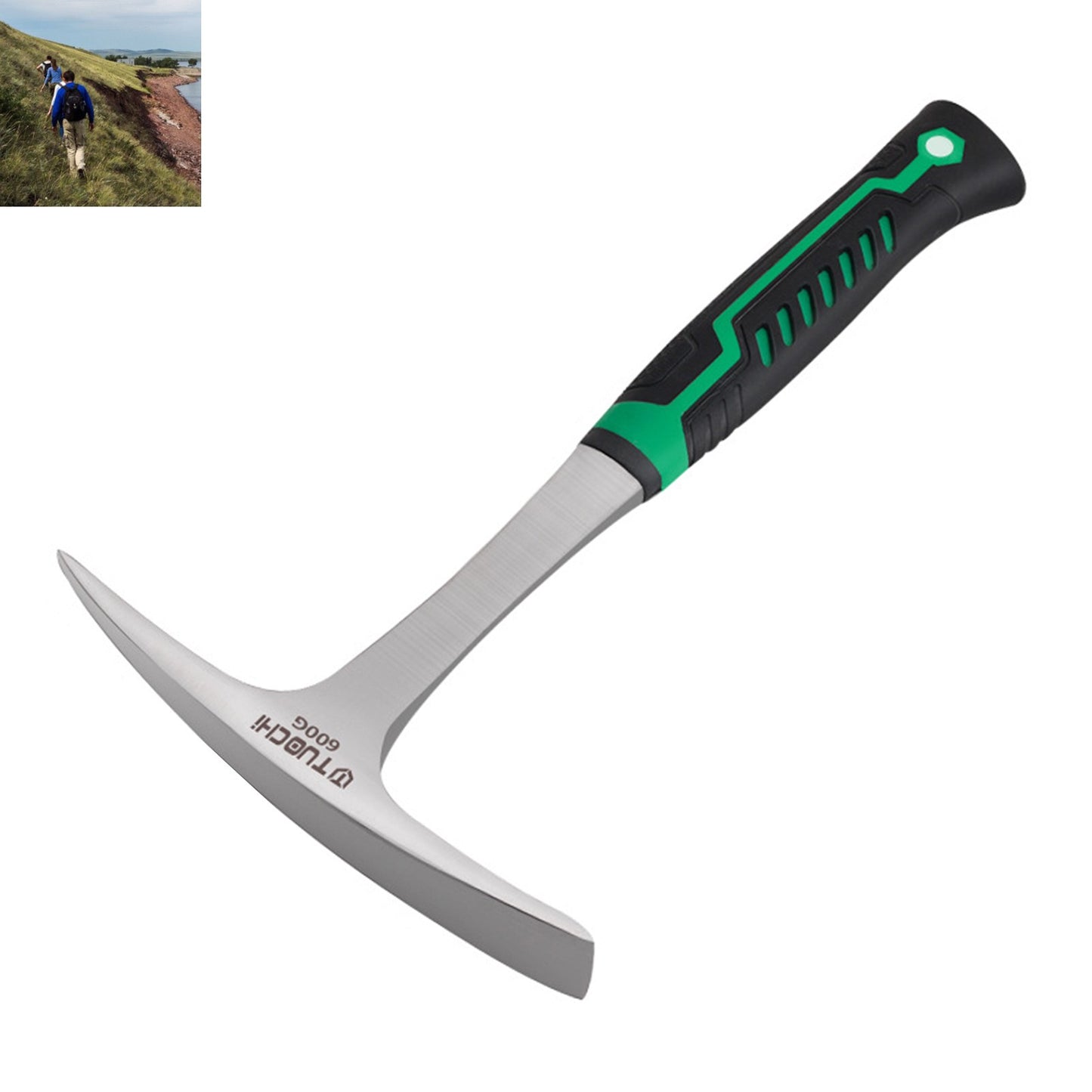 Martelo de exploração de mineração de pedra, martelo picareta de cabeça chata para acampamento, escalada, sobrevivência e aventura ao ar livre