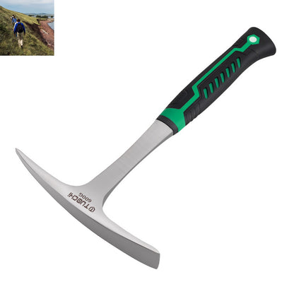 Martelo de exploração de mineração de pedra, martelo picareta de cabeça chata para acampamento, escalada, sobrevivência e aventura ao ar livre