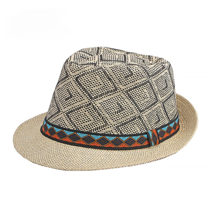 Golexury Men's Hat Woven Straw Sunshade Hat Casual Buckle Beach Sun White Wedding Black Belt Fedoras Jazz Hat Panama Cap