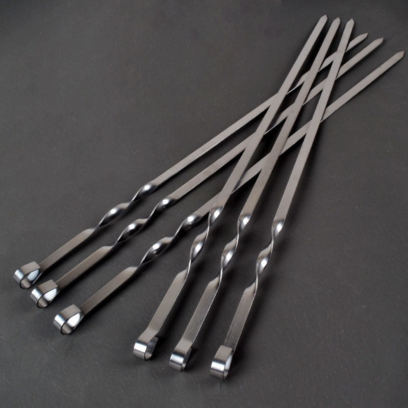 6-12pcs 21.6'' 55CMBBQ Skewers Stainless Steel Large Flat Barbecue Needle Shish Kabob Metal Skewer Set Handle BBQ Forks Tools