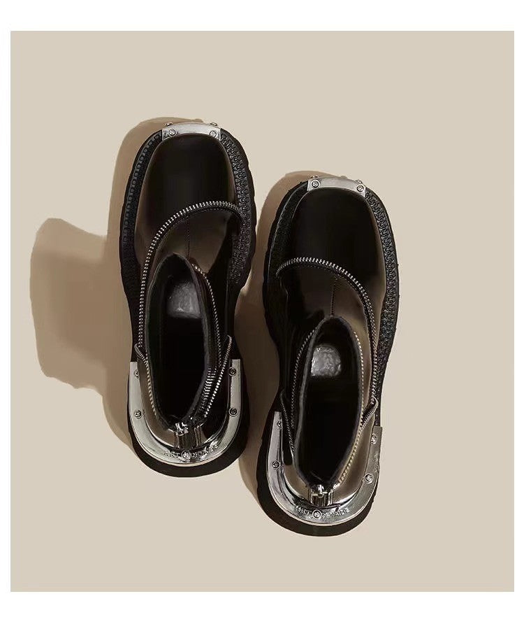 High Quality Black Shoes for Women Platform Boots Street Round Toe Ladies Shoes Non-slip Thick-soled Goth Boots Zapatos De Mujer