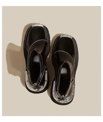 High Quality Black Shoes for Women Platform Boots Street Round Toe Ladies Shoes Non-slip Thick-soled Goth Boots Zapatos De Mujer