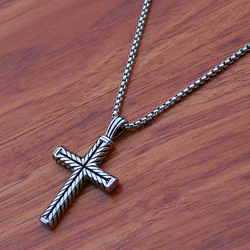 Colar com Pingente de Cruz com Padrão Retorcido Retrô Simples Corrente de Aço Inoxidável Cor Prata Joias Hip Hop Presentes Para Mulheres Homens