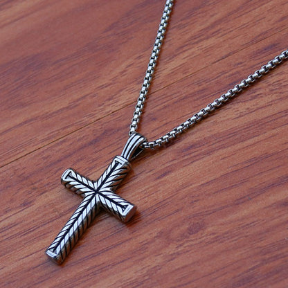 Colar com Pingente de Cruz com Padrão Retorcido Retrô Simples Corrente de Aço Inoxidável Cor Prata Joias Hip Hop Presentes Para Mulheres Homens