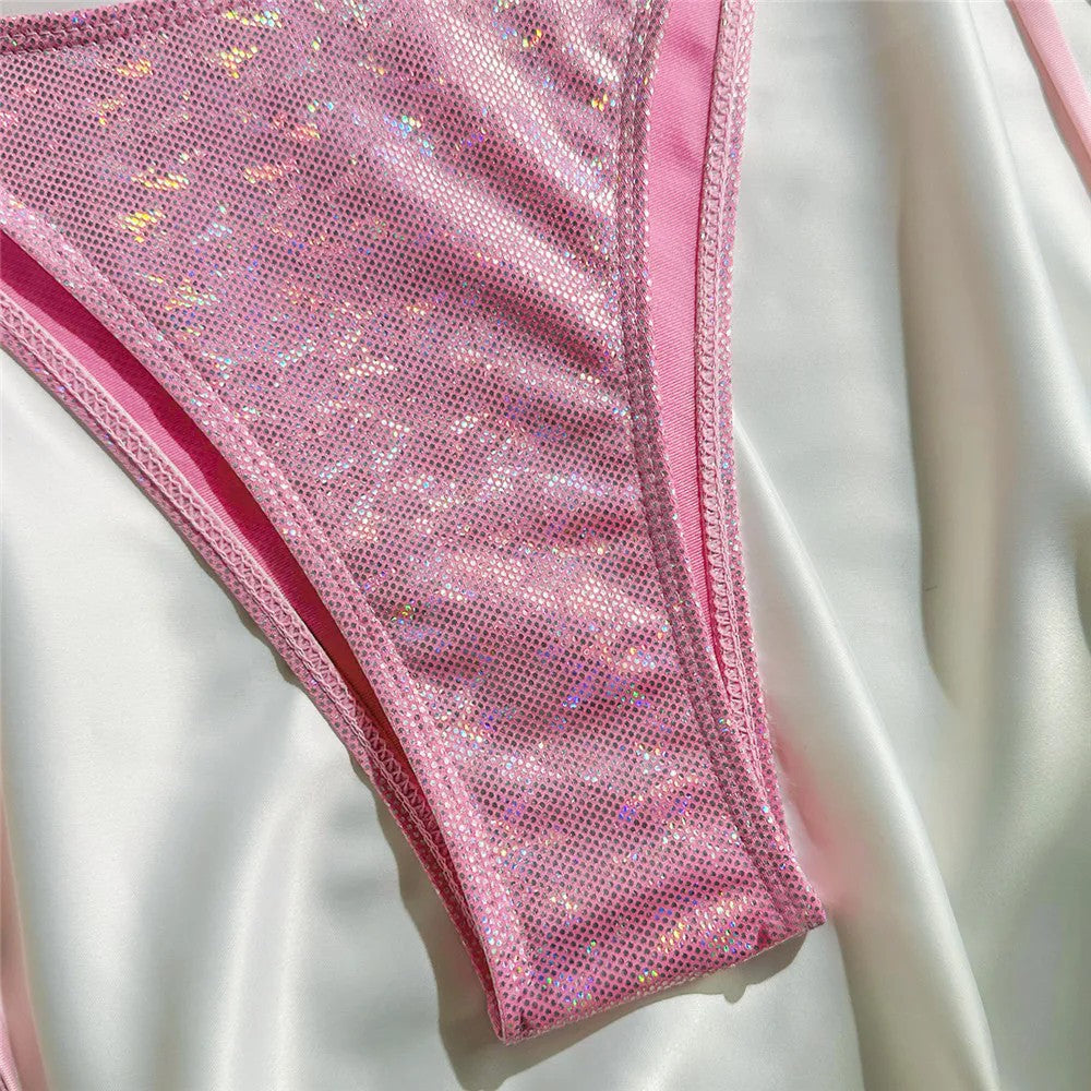 Yellow Halter String Triangle Micro Bikini Thong Solid Swimwears Micro Thong Sexy Swimsuit Women Bathing Suit Bikinis Sets 2025