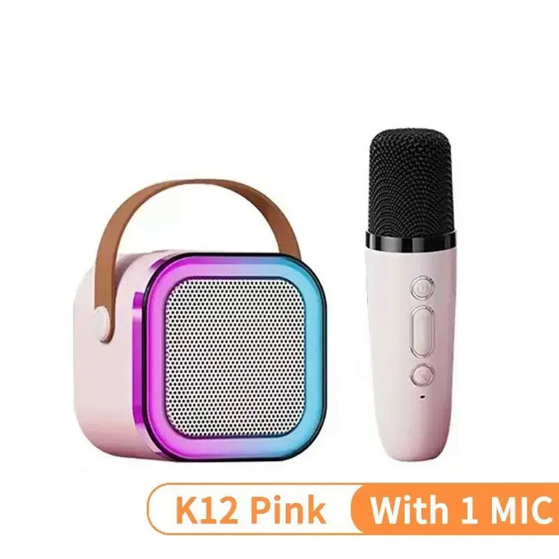 Caixa de Som Bluetooth Sem Fio K12 com 2 Microfones RGB Portátil Karaokê para Cantar em Família Presente para Crianças