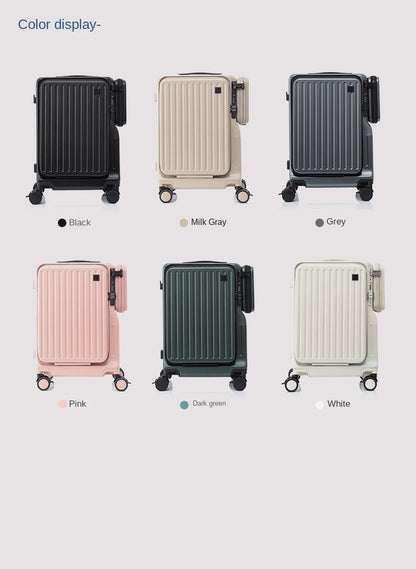 KLQDZMS Multifunctional Suitcase Front Opening Boarding Case USB Charging Trolley Case 20 Inch ABS + PC Laptop Cabin Luggage