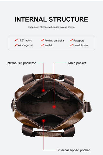 WESTAL Men's Shoulder Bags Genuine Leather Crossbody Messenger Bag For 13.3 Inch Laptop Briefcase Leather Man Handbags 8577