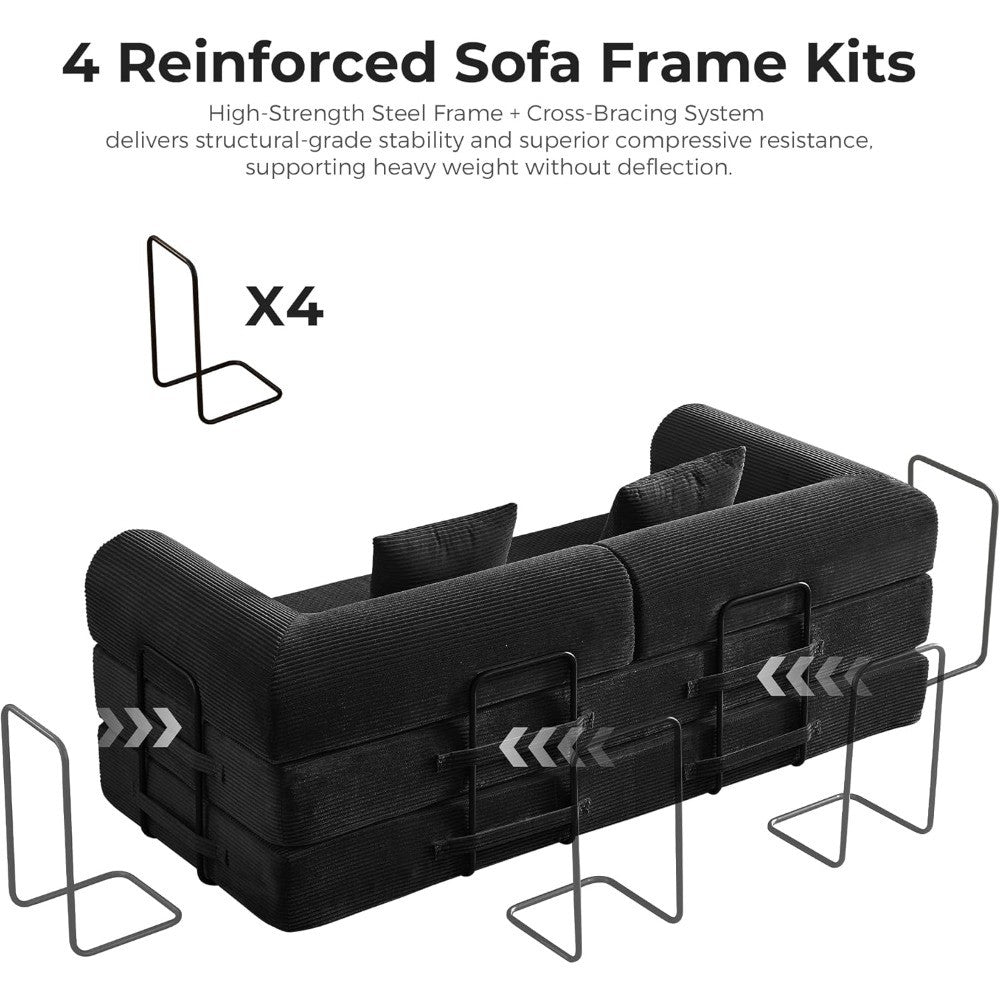 79" Convertible Sofa Bed, Corduroy Convertible Sleeper Sofa Bed, Boneless Couch with Fixed-Shape Frame, Floor Sofa Modular Couch