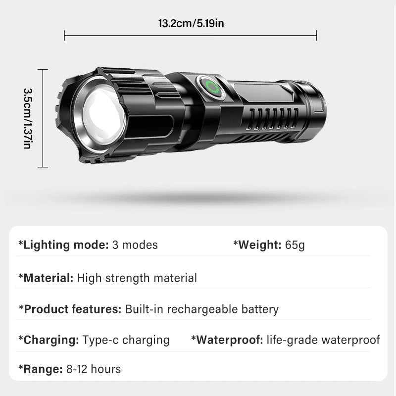 Portable Strong Light LED Flashlight Rechargeable Telescopic Zoom Torch Safety Emergency Light for Outdoor Camping Cycling Lamp