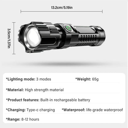 Portable Strong Light LED Flashlight Rechargeable Telescopic Zoom Torch Safety Emergency Light for Outdoor Camping Cycling Lamp