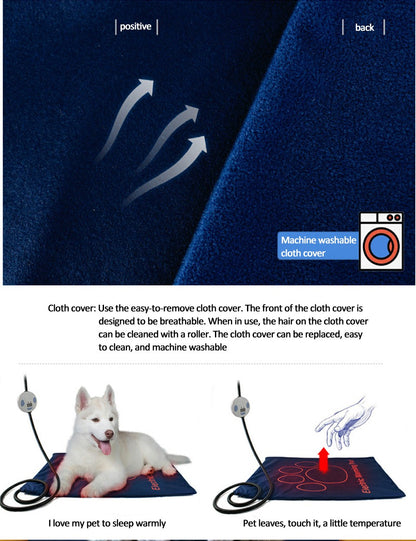 Almofada de aquecimento elétrica para animais de estimação 45×60cm cobertor para cães gatos almofada aquecedora de inverno à prova d'água tapetes para cães com temperatura ajustável Plugue EUA/Reino Unido/UE