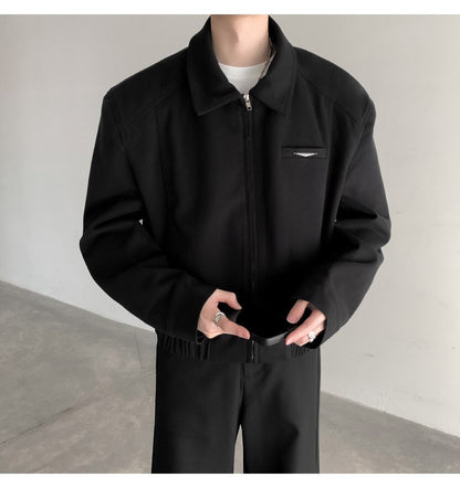 Short Jacket Men's Autumn Winter Handsome American Shoulder Pad Coat High-end Lapel Baseball Uniform