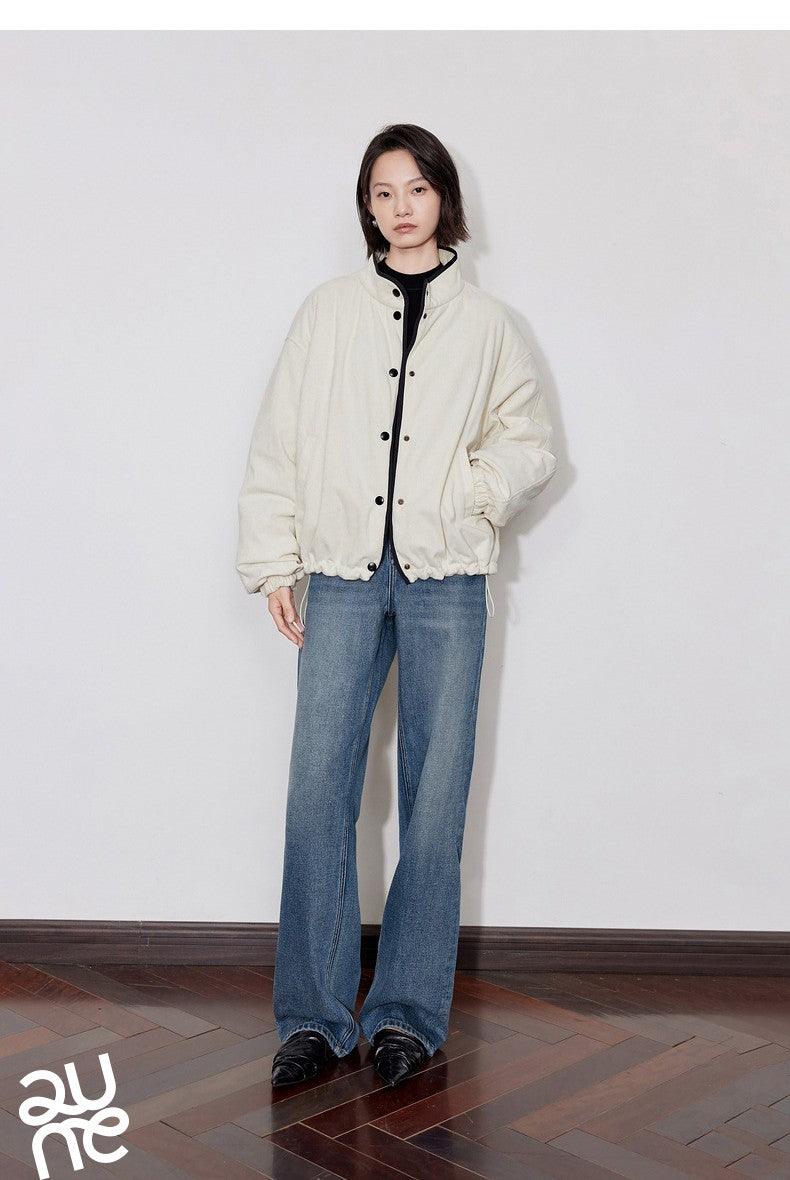 TOYOUTH Women Thick Cotton Coat 2024 Winter Long Sleeve Lapel Collar Contrasting Color Splicing Elegant Outwear Jacket Coat