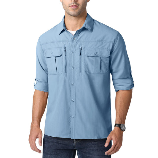 MAGCOMSEN UPF 50+ Mens Quick Dry Cargo Shirts Mesh Breathable Long Sleeve Work Shirts UV block Outdoor Hiking Fishing Shirts