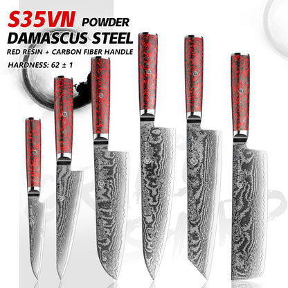 Grandsharp 1-6 Peças Conjunto de Facas de Cozinha 67 Camadas de Aço Damasco com Pó S35VN Faca Afiada de Chef Nakiri para Descascar Utensílios de Cozinha