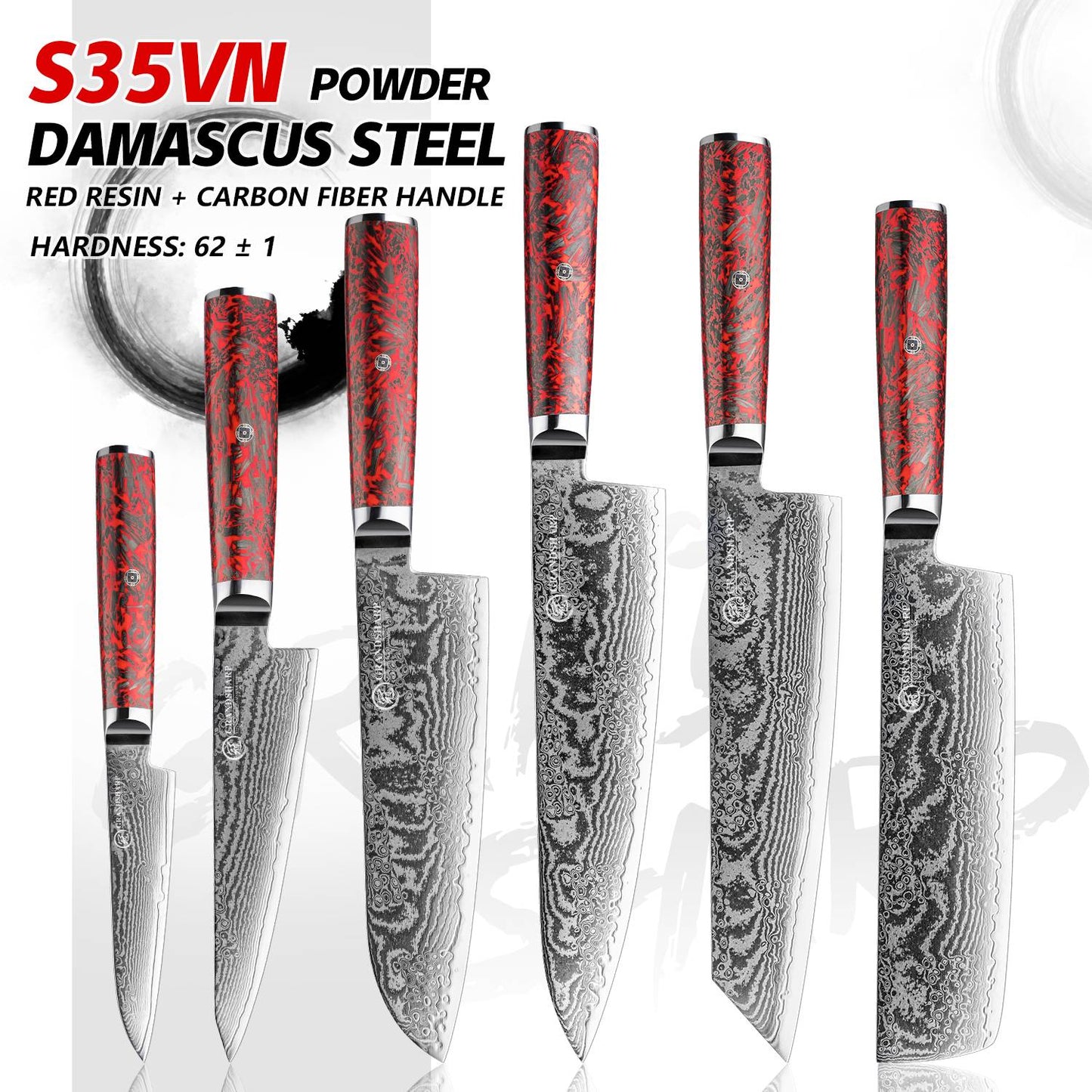 Grandsharp 1-6 Peças Conjunto de Facas de Cozinha 67 Camadas de Aço Damasco com Pó S35VN Faca Afiada de Chef Nakiri para Descascar Utensílios de Cozinha